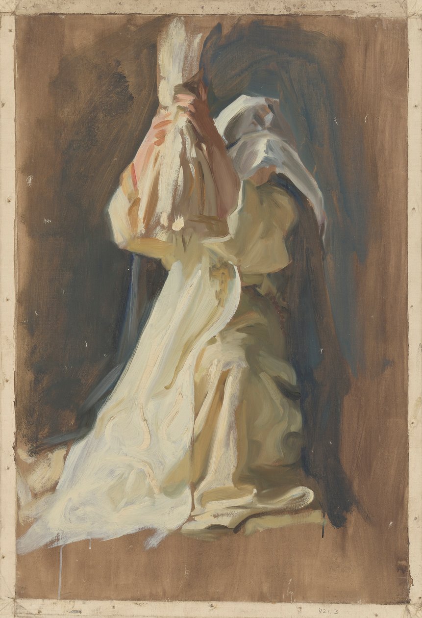 Figurstudie af en nonne, til Galahads barndom, i The Quest and Achievement of the Holy Grail, Book Delivery Room, Boston Public Library af Edwin Austin Abbey
