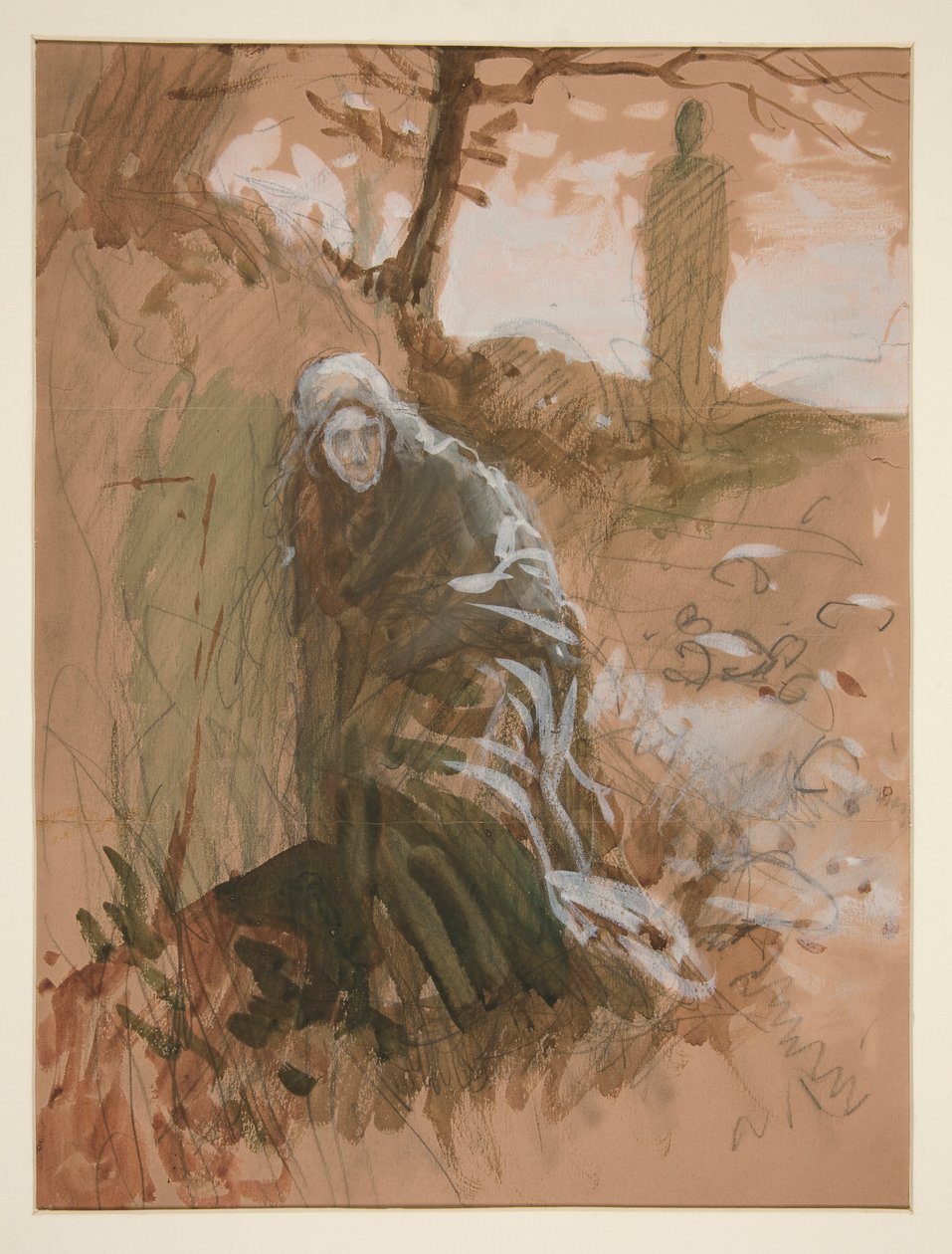 Figur i skov - uidentificeret illustration af Edwin Austin Abbey