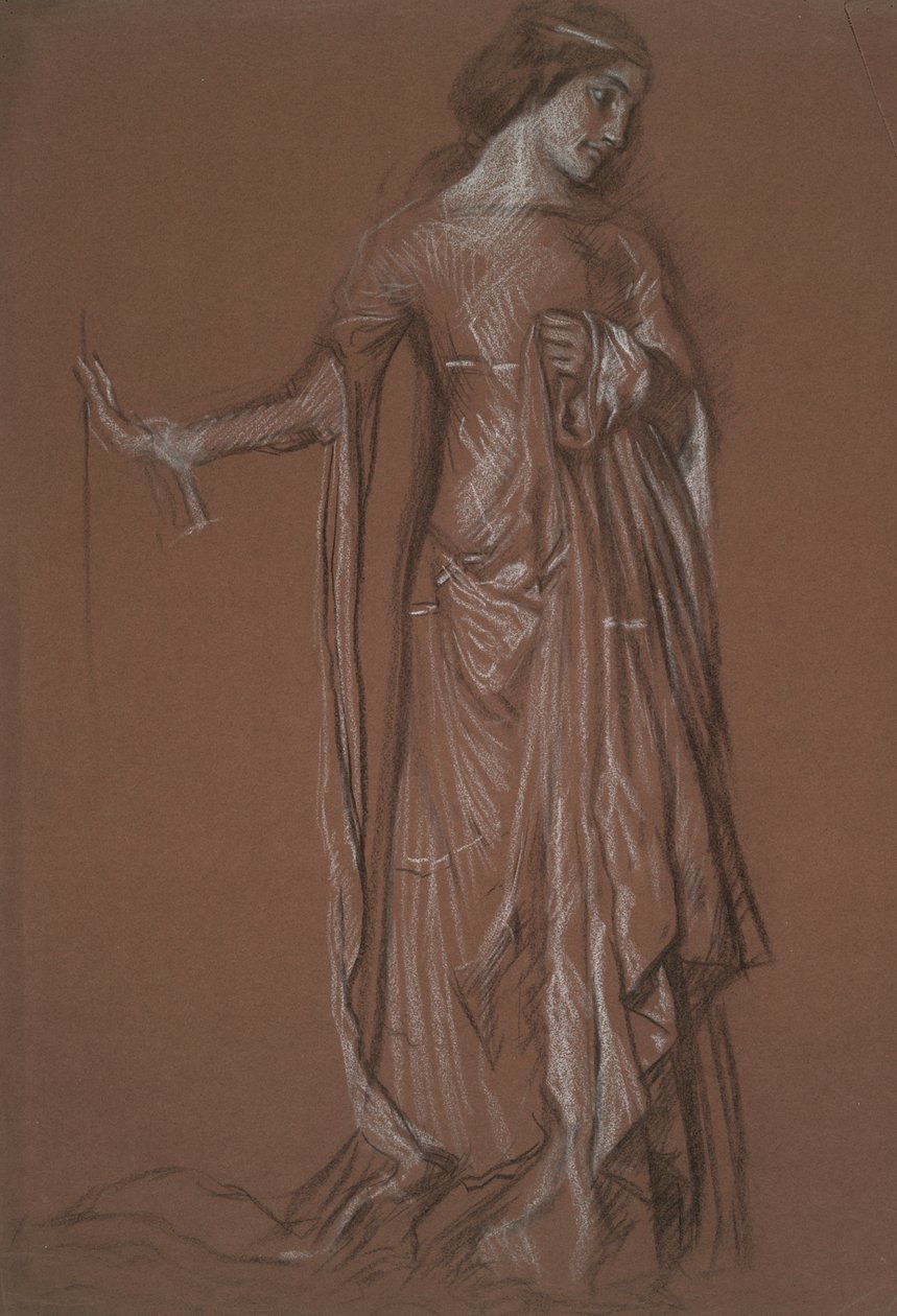 Figurstudie. Trækul og kridt på rødt papir. af Edwin Austin Abbey