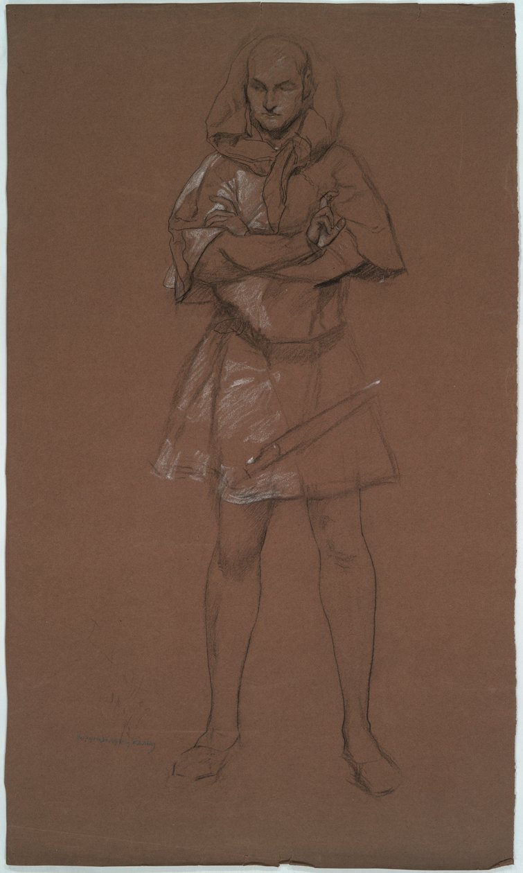 Figurstudie. Mand i middelalderdragt. Eventuelt et studie til af Edwin Austin Abbey