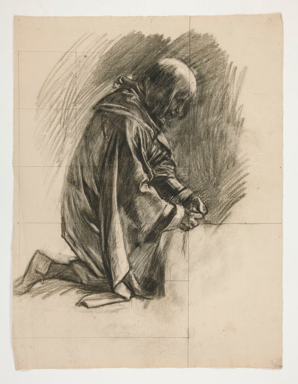 Figurstudie for Sir Lancelot og Sir Bors outfit Galahad med hans sporer, fra The Quest of the Holy Grail (det andet af en serie på femten malerier til Boston Public Library, færdiggjort i 1901) af Edwin Austin Abbey