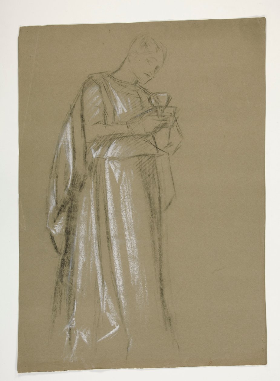 Figurstudie for Infant Galahad (?), fra The Quest of the Holy Grail (det første af en serie på femten vægmalerier til Boston Public Library, afsluttet i 1901) af Edwin Austin Abbey
