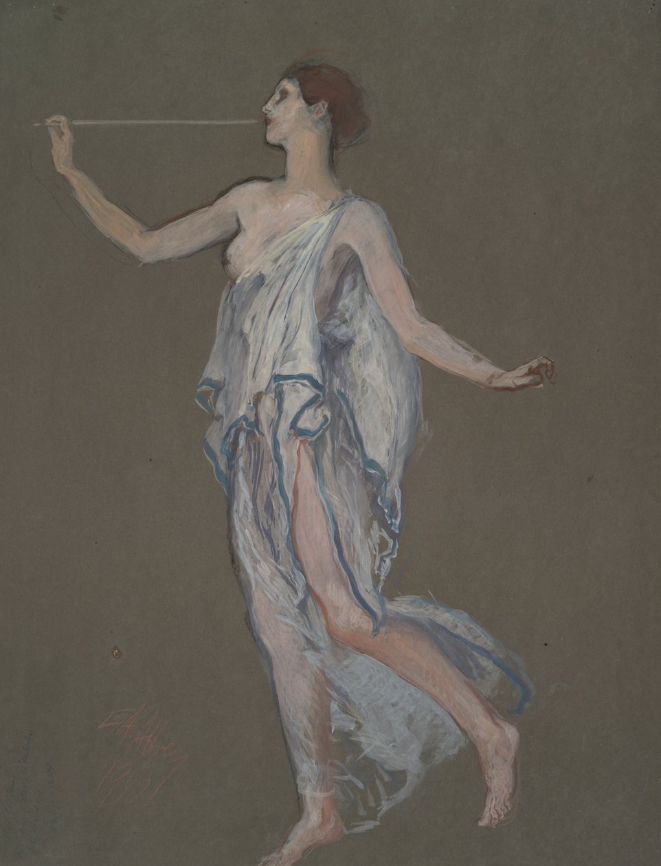 Figurstudie til Fame-figuren(?) i af Edwin Austin Abbey