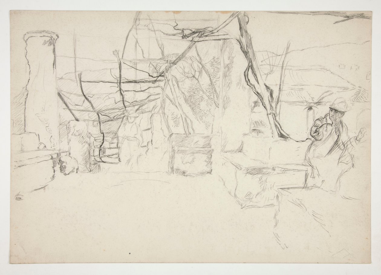 Tal, der går blandt gamle ruiner (?) - (uidentificeret illustration) af Edwin Austin Abbey