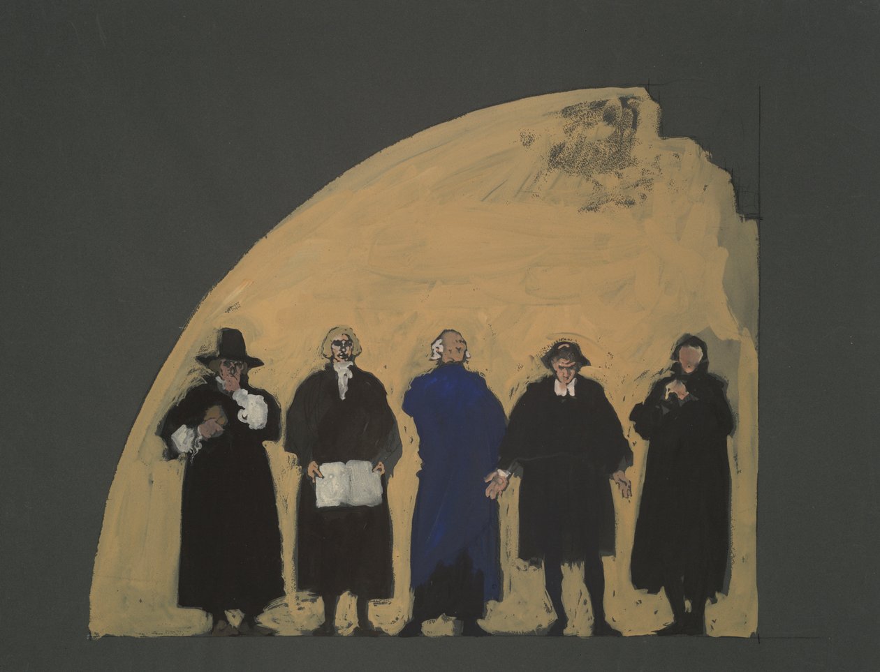Fem lovgivere, tidligt studie til højesteretsdekorationer (urealiseret), for statshovedbygningen i Harrisburg, Pennsylvania, 1902-1911 af Edwin Austin Abbey