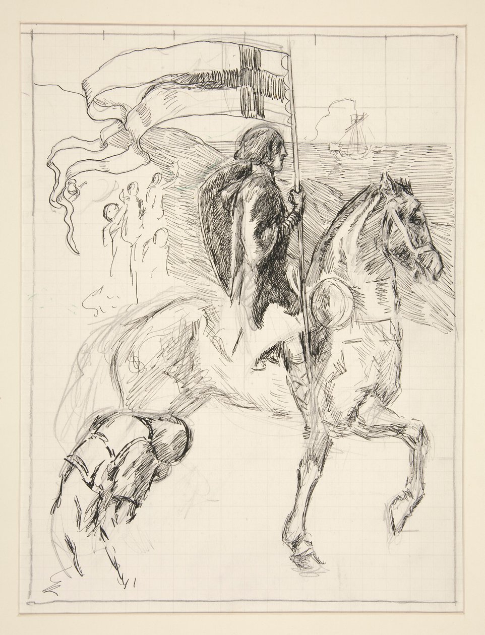 Galahad Departs, studie for The Quest of the Holy Grail (serie på femten malerier til Boston Public Library, afsluttet i 1901) af Edwin Austin Abbey
