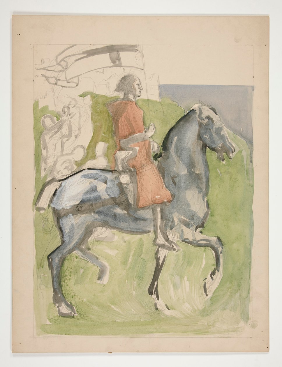 Galahad Departs, studie for The Quest of the Holy Grail (serie på femten malerier til Boston Public Library, afsluttet i 1901) af Edwin Austin Abbey