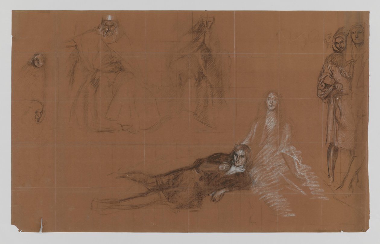 Hamlet - tegnefilm til maleriet. Akt II, Scene 2 af Edwin Austin Abbey