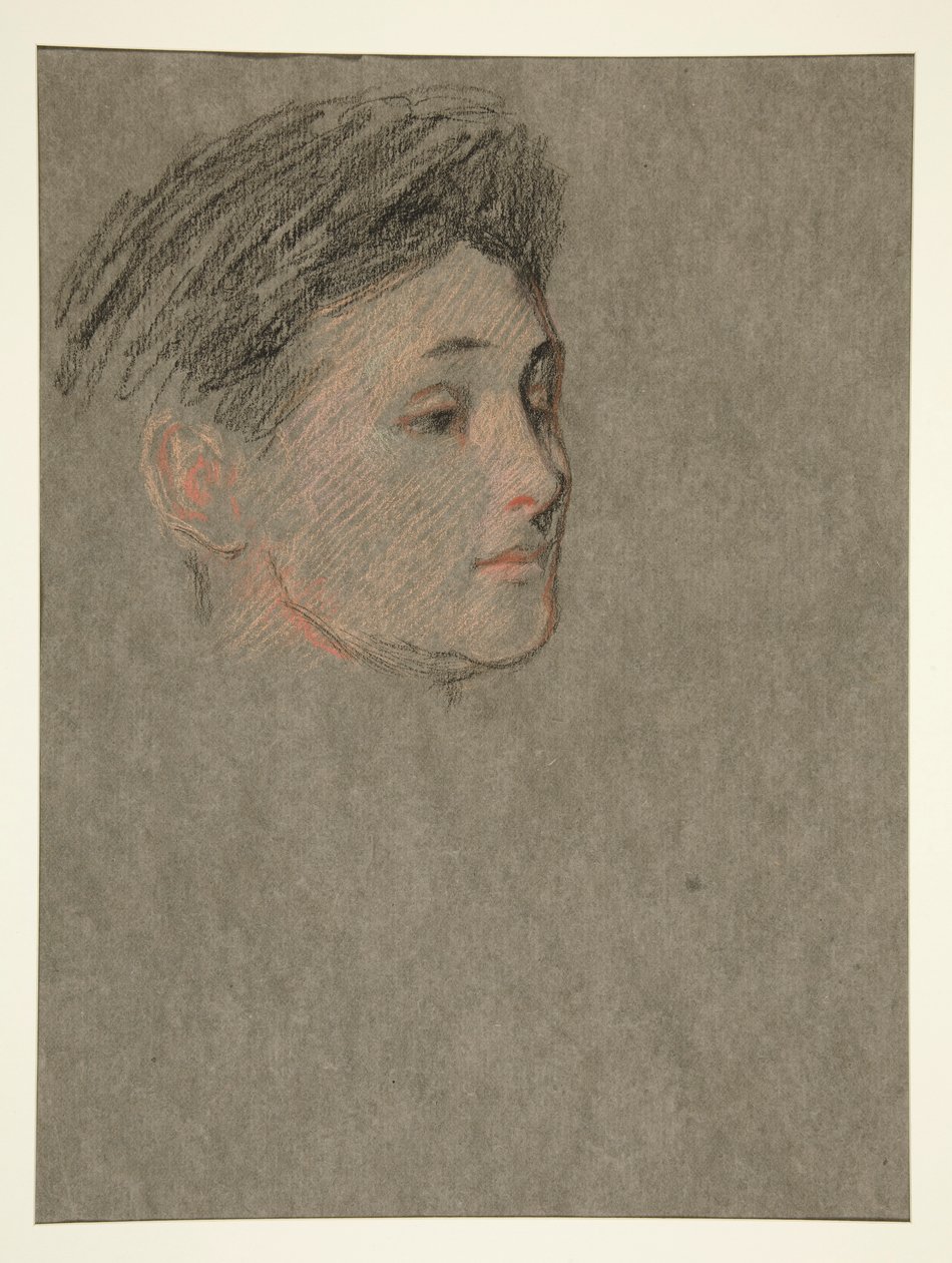 Kvindehoved, sort hår, til kroning af Edward. VII af Edwin Austin Abbey