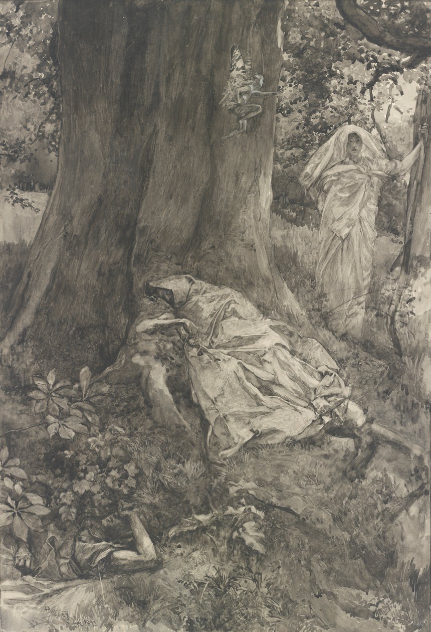 Hermia in the Wood, illustration til akt III, Scene II, En skærsommernat af Edwin Austin Abbey