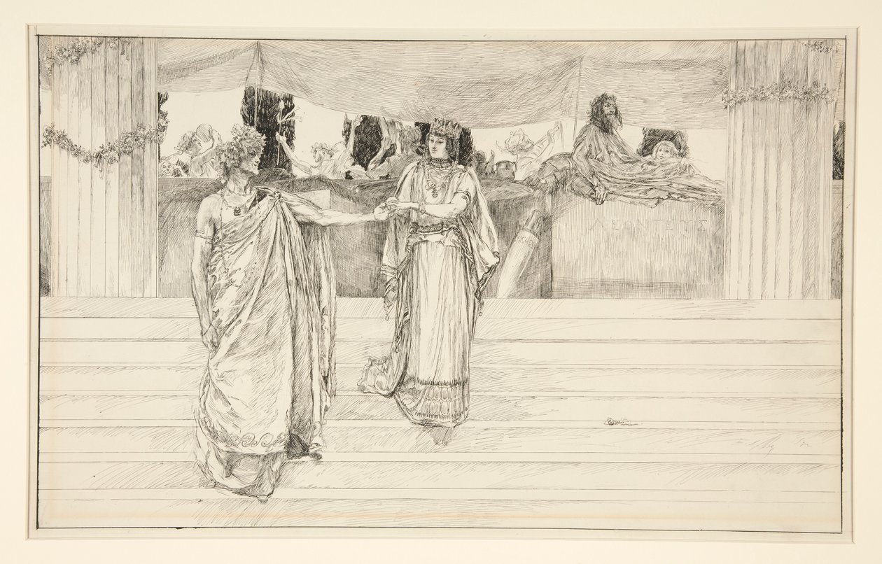 Hermione bønfalder Polixenes - Akt I, Scene II, Vinteren af Edwin Austin Abbey