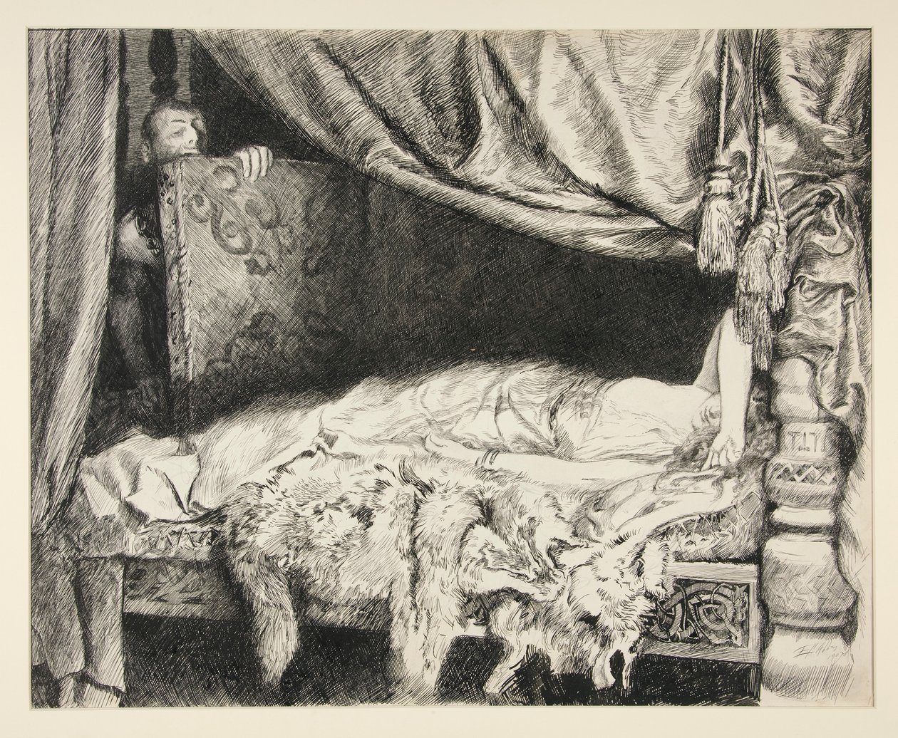 Iachimo stjæler fra stammen - Akt II, Scene II, Cymbeline af Edwin Austin Abbey
