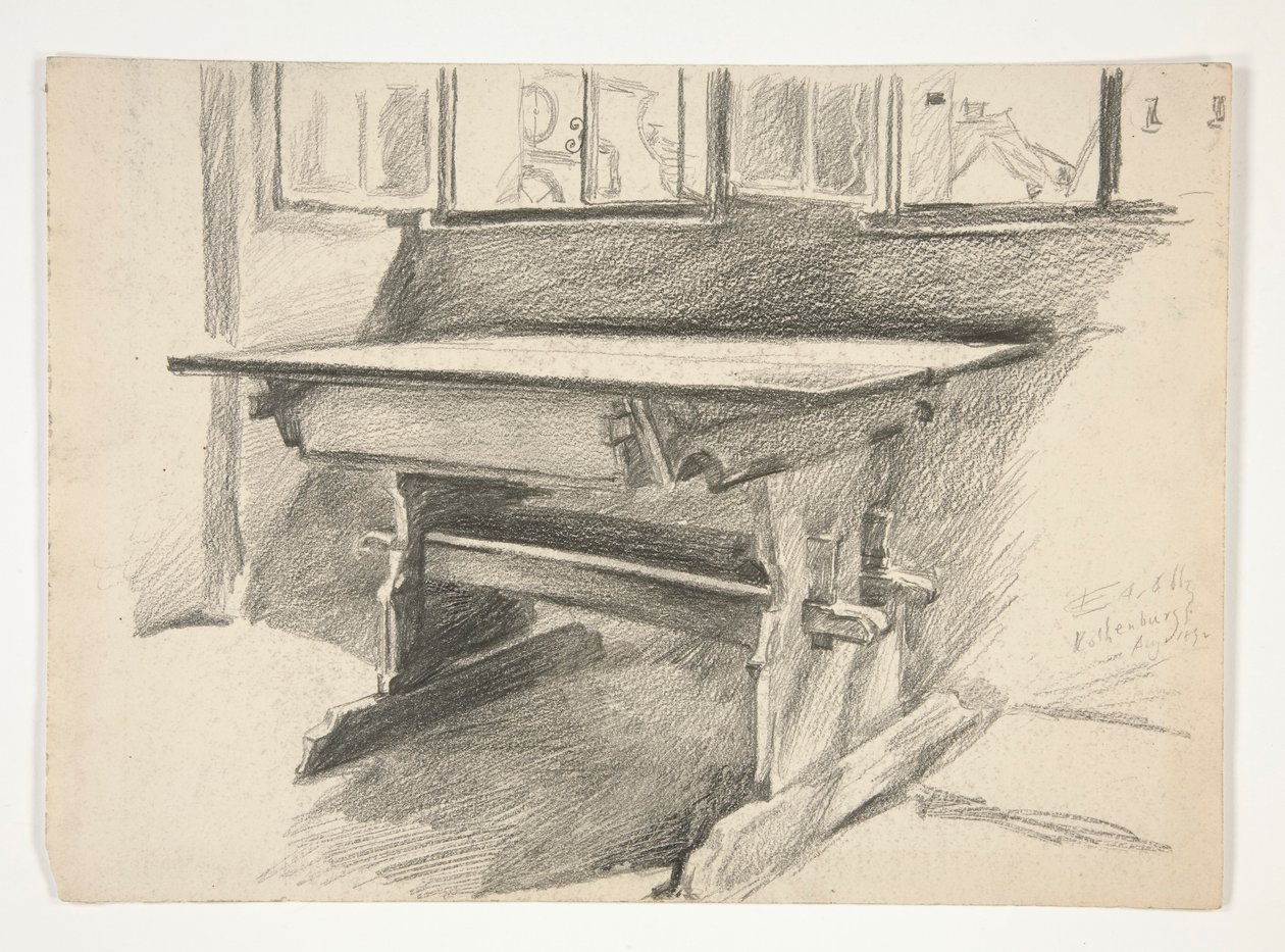 Interiørstudie: Rothenburg, studie af et gotisk bord af Edwin Austin Abbey