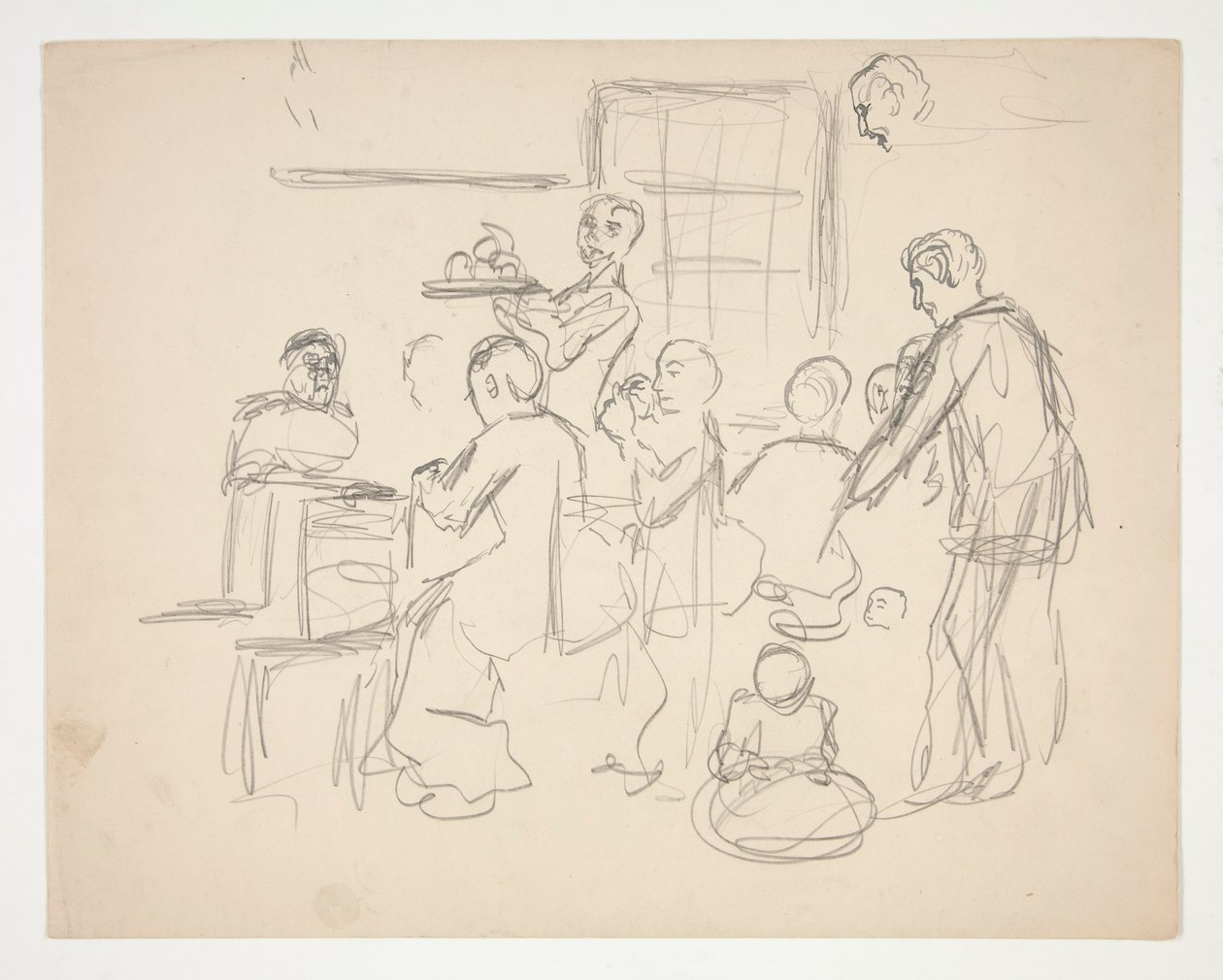 Interiør restaurantscene(?) - uidentificeret illustration af Edwin Austin Abbey