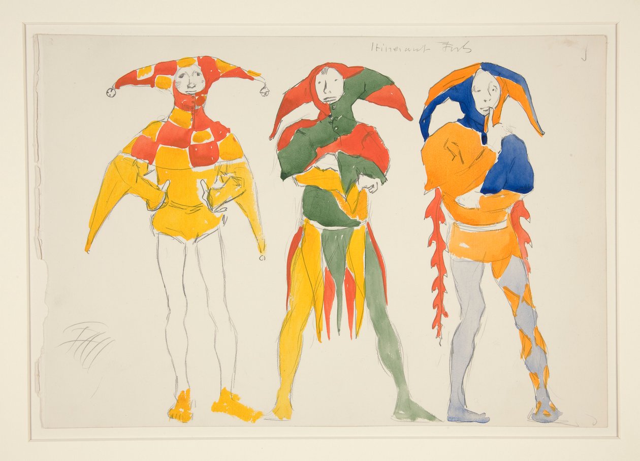 Omrejsende Fools, kostumeskitse til Henry Irving af Edwin Austin Abbey