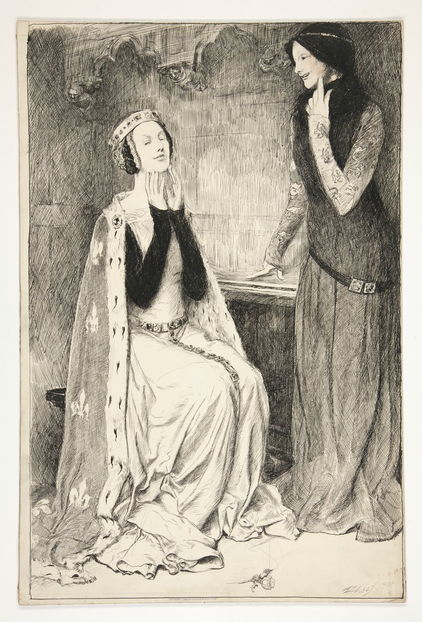 Katherine og Alice - Akt III, Scene V, Kong Henry V af Edwin Austin Abbey