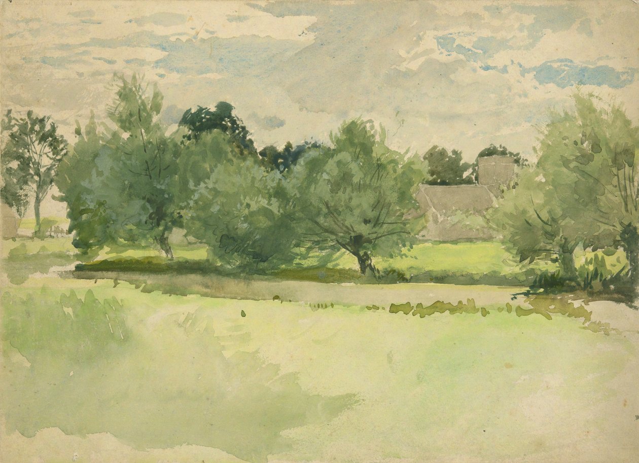 Landskab: Eng. Kirke i baggrunden af Edwin Austin Abbey