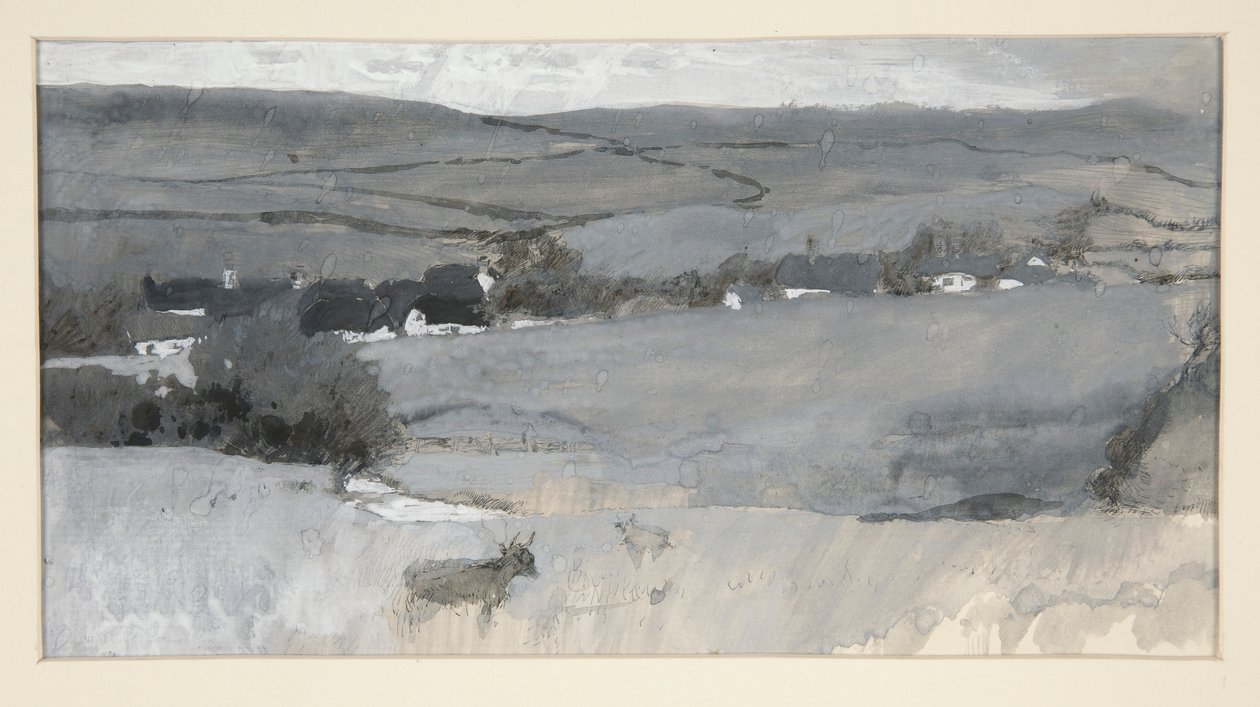 Landskab med ko i forgrunden af Edwin Austin Abbey