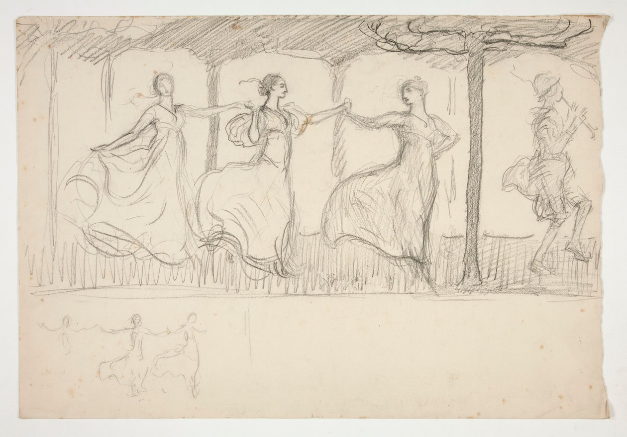 Linje af kvinder, der danser - (uidentificeret illustration) af Edwin Austin Abbey