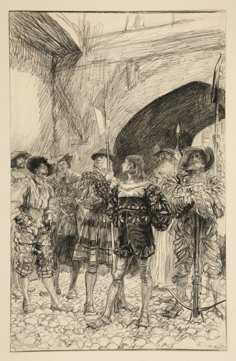 Lucio og Claudio - Akt I, Scene iii, Mål for Foranstaltning af Edwin Austin Abbey