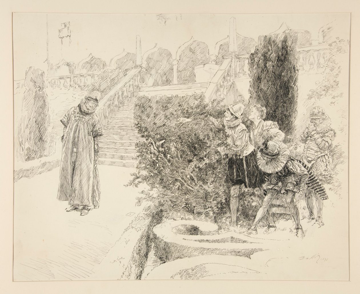 Malvolio finder brevet, illustration til akt II, scene V, tolvte aften af Edwin Austin Abbey