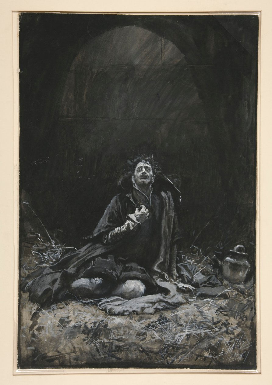 Malvolio i fangehullet, illustration til akt III, Scene iv, Twelfth Night af Edwin Austin Abbey