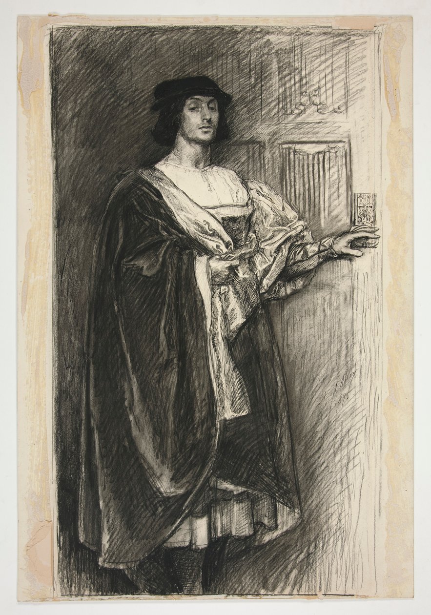 Mand i renæssancekostume - (uidentificeret illustration til et Shakespeare-skuespil?) af Edwin Austin Abbey