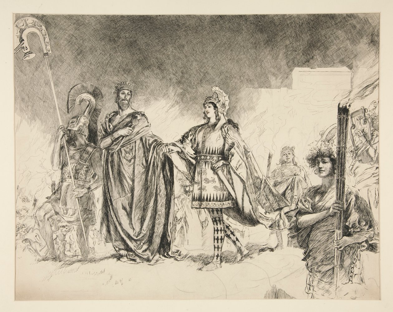 Marriage Morning of Theseus and Hippolyta (studie for .1036) - Enter Theseus, fra A Midsummer Night af Edwin Austin Abbey