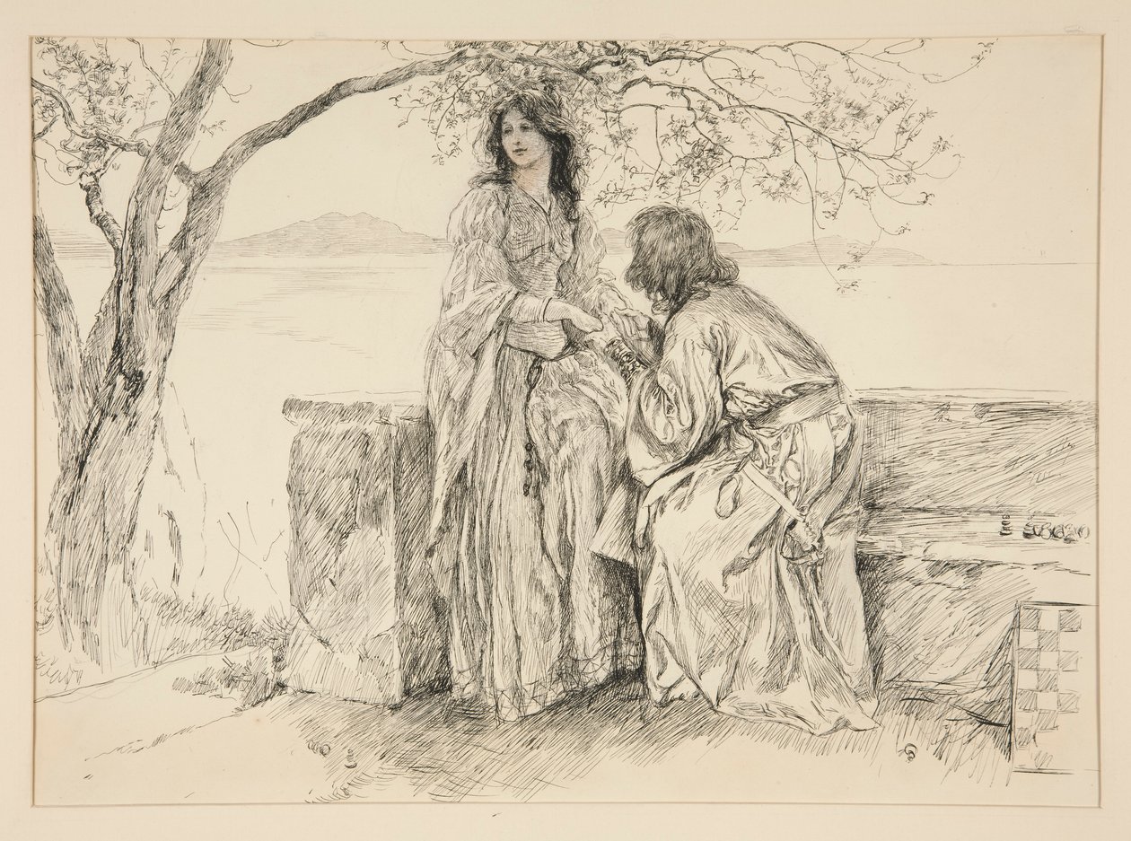 Miranda og Ferdinand, illustration til 5. akt, Scene i, Stormen af Edwin Austin Abbey