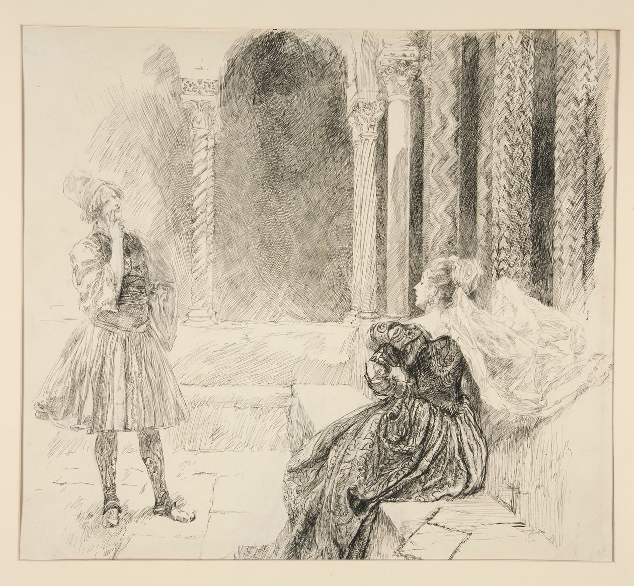 Olivia og Viola, illustration til 1. akt, Scene v, Twelfth Night af Edwin Austin Abbey