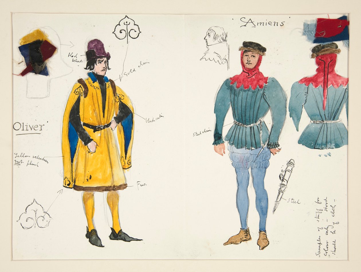 Olivier og Amiens, kostumeskitse til Henry Irving af Edwin Austin Abbey
