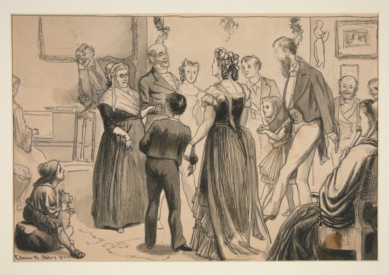 Fest i et victoriansk hjem - uidentificeret illustration af Edwin Austin Abbey