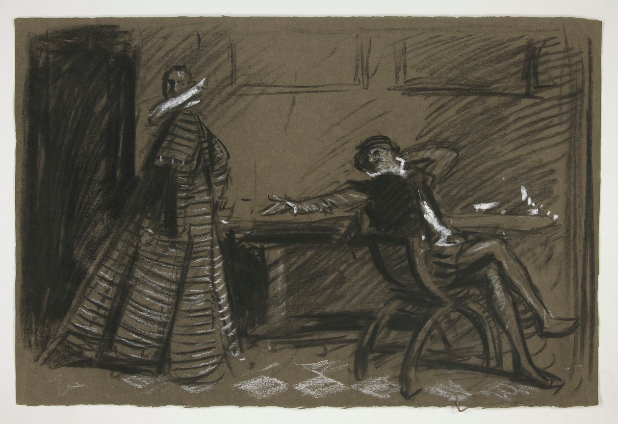Petruchio driller Katharina (studie for .1058) - Anden akt, Scene I, Taming of the Shrew af Edwin Austin Abbey