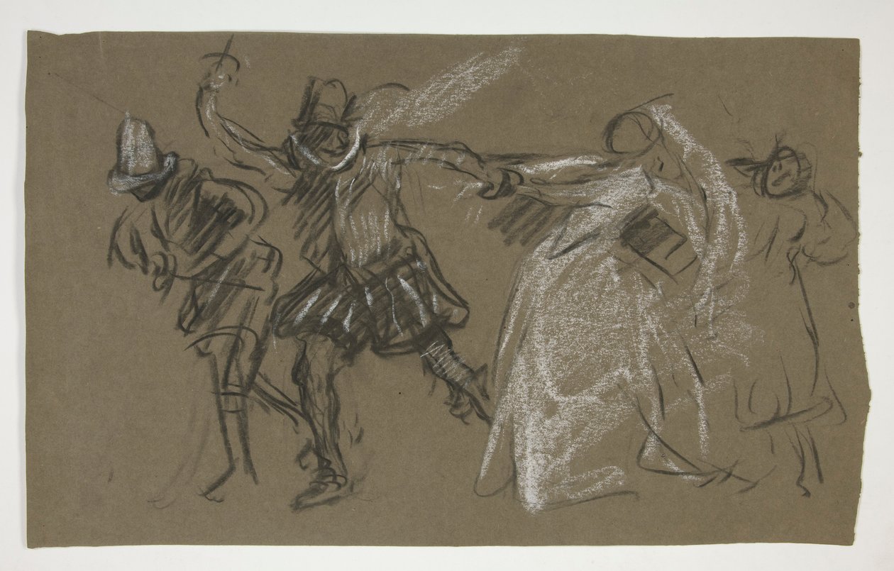 Petruchio trækker Katharina, fra Taming of the Shrew (recto); Skitse af siddende figur (verso) af Edwin Austin Abbey