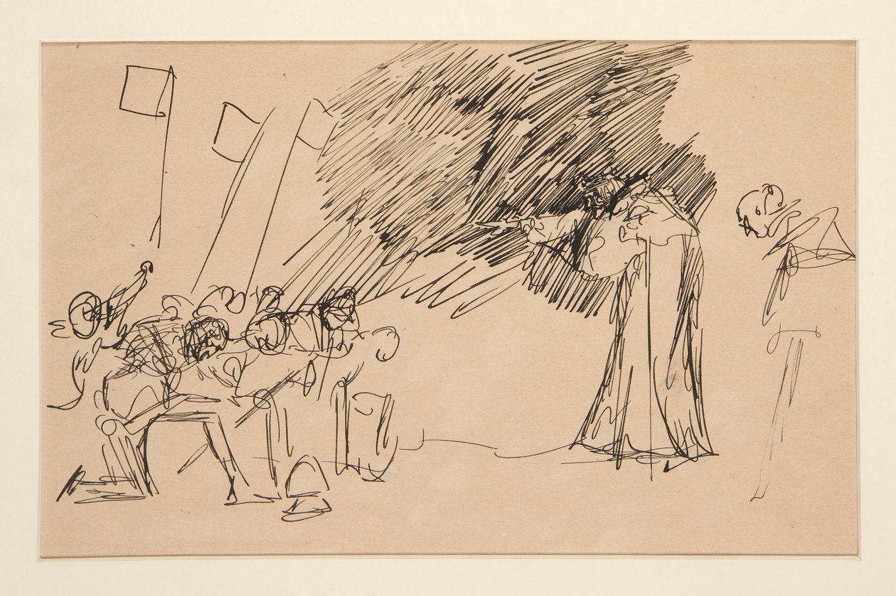 Foreløbig skitse til akt II, scene I, alle af Edwin Austin Abbey