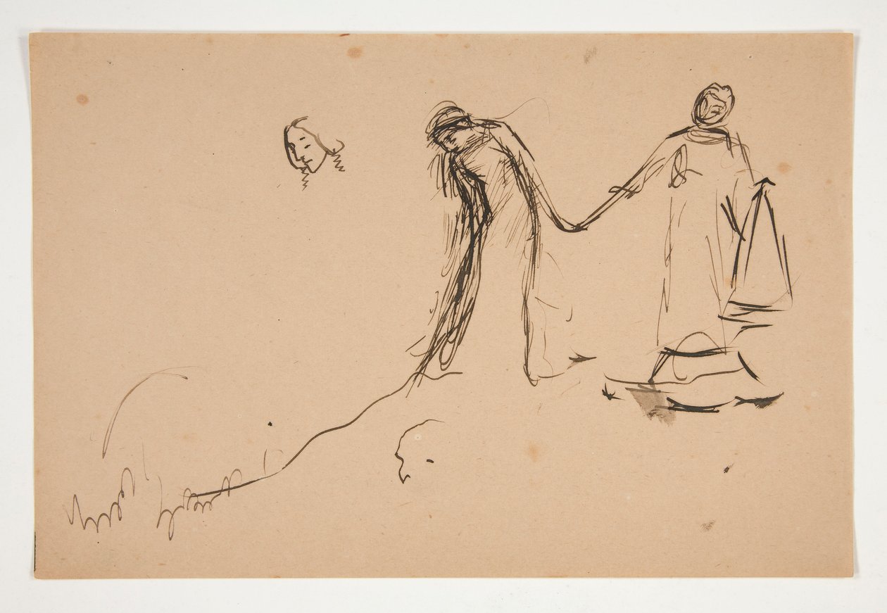 Foreløbig skitse af Helena og Lafeu til akt IV, scene III, alle af Edwin Austin Abbey