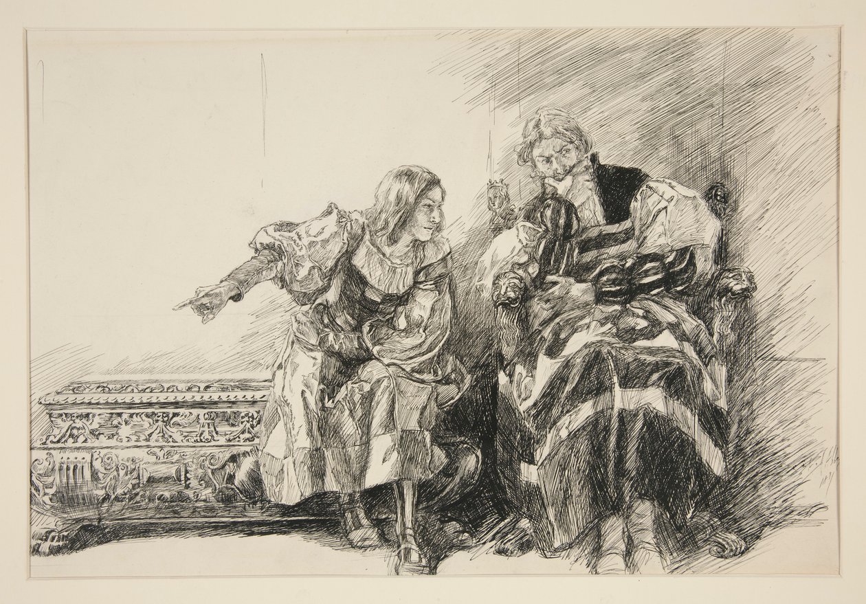 Proteus og hertugen, fra akt III, Scene i, Two Gentlemen of Verona af Edwin Austin Abbey