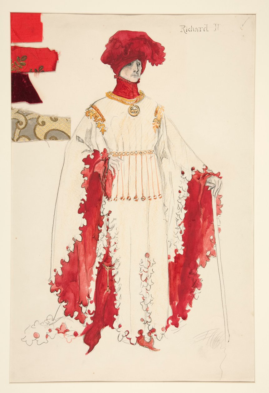 Richard II (i rødt), kostumeskitse til Henry Irving af Edwin Austin Abbey