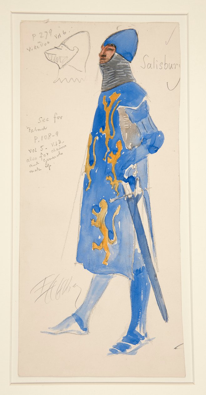 Salisbury (bevæbnet), kostumeskitse til Henry Irving af Edwin Austin Abbey