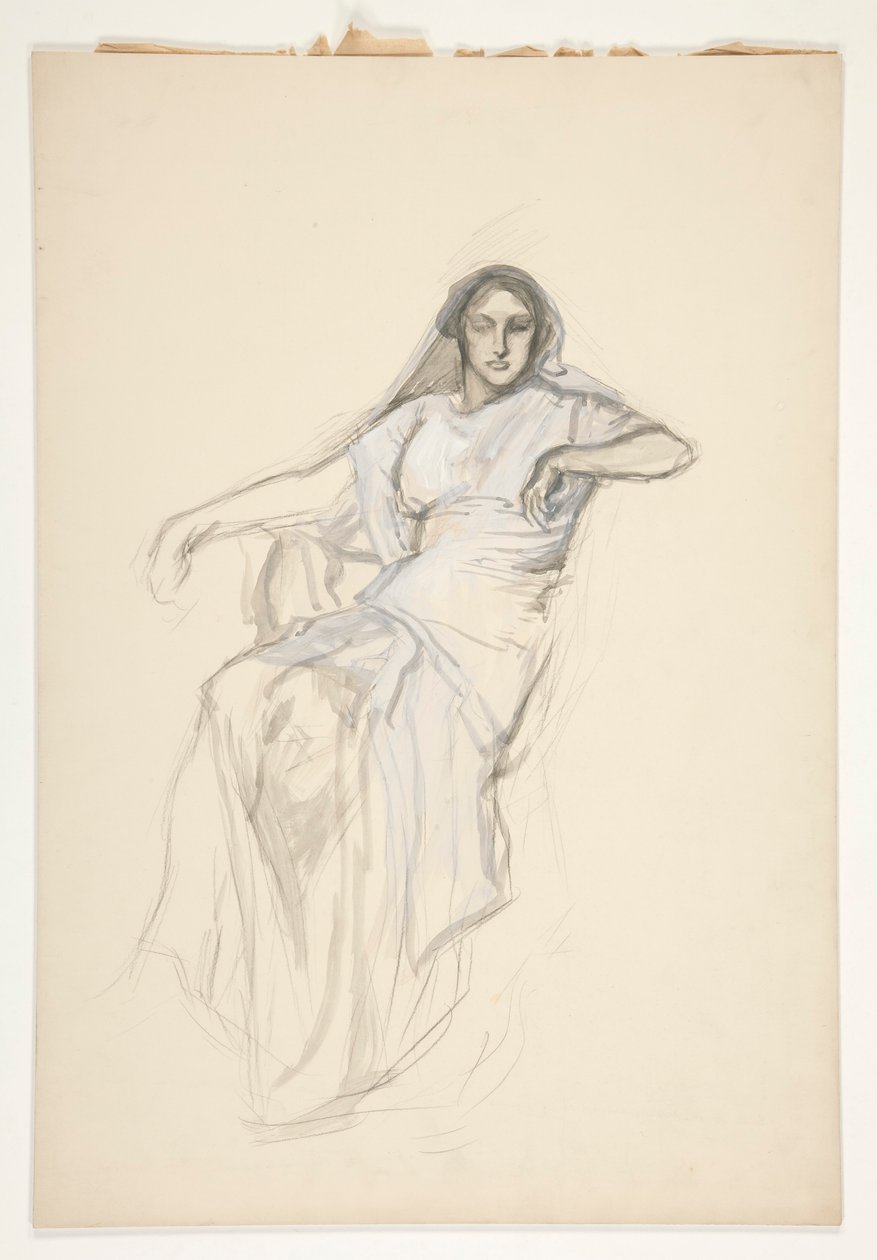 Siddende dame, skitse til et uidentificeret Shakespeare-skuespil af Edwin Austin Abbey