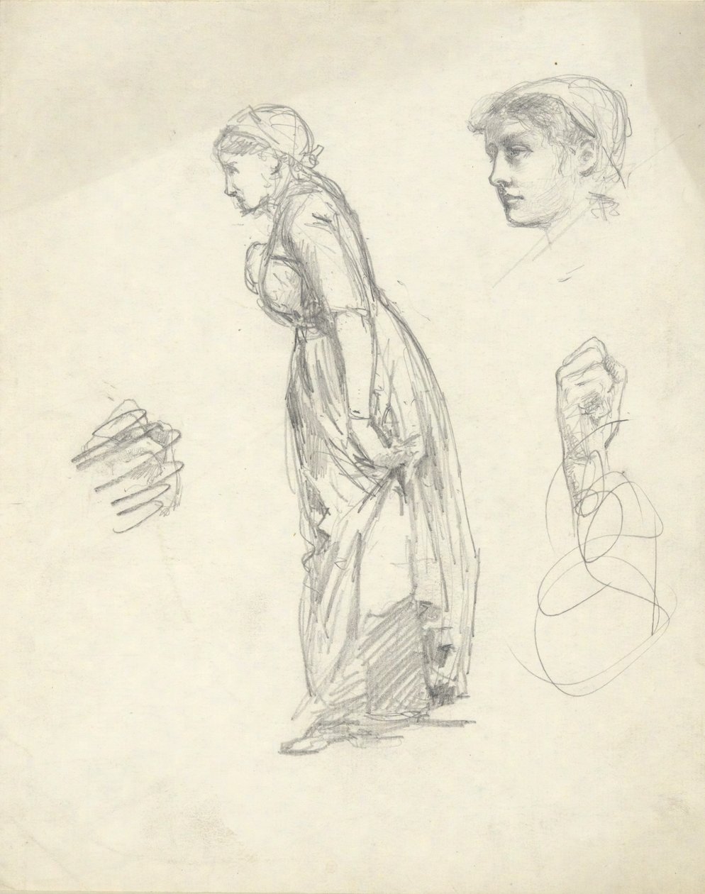 Studieark: Kvinde, hoved og hænder af Edwin Austin Abbey