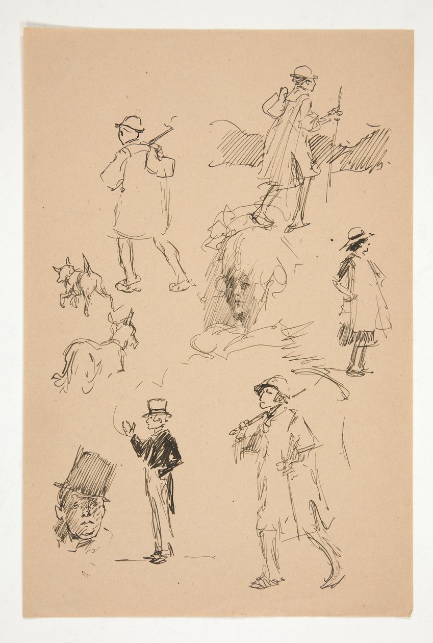 Ark med skitser af landefigurer af Edwin Austin Abbey