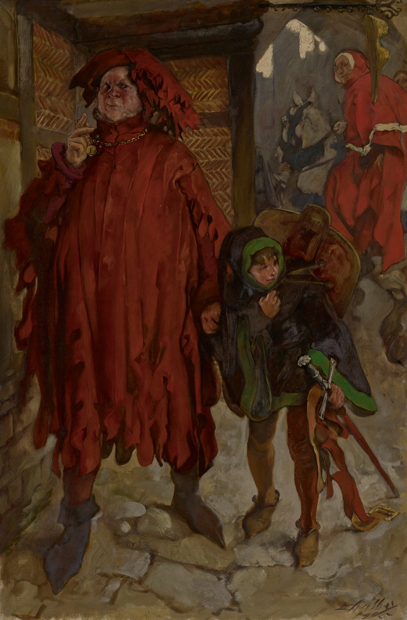 Sir John Falstaff med sin side, King Henry IV, del II, Act I, scene II af Edwin Austin Abbey