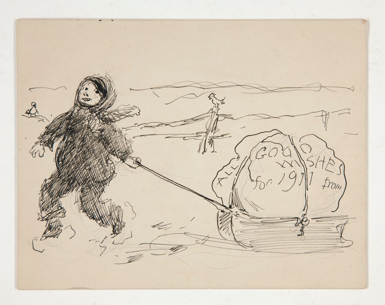 Skitse til et lykønskningskort: ALLE GODT ØNSKER FOR 1911 fra af Edwin Austin Abbey