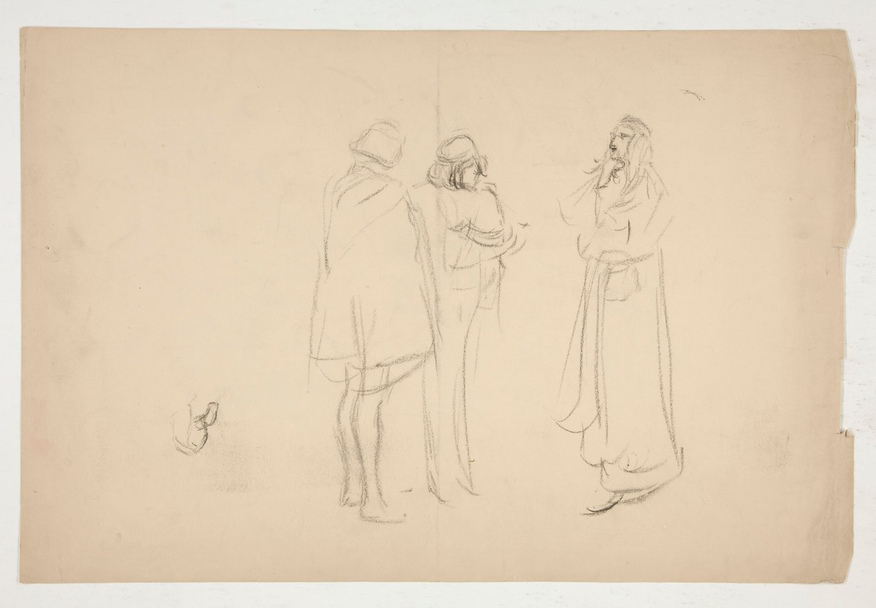 Skitse af tre mænd, fra Merchant of Venice af Edwin Austin Abbey