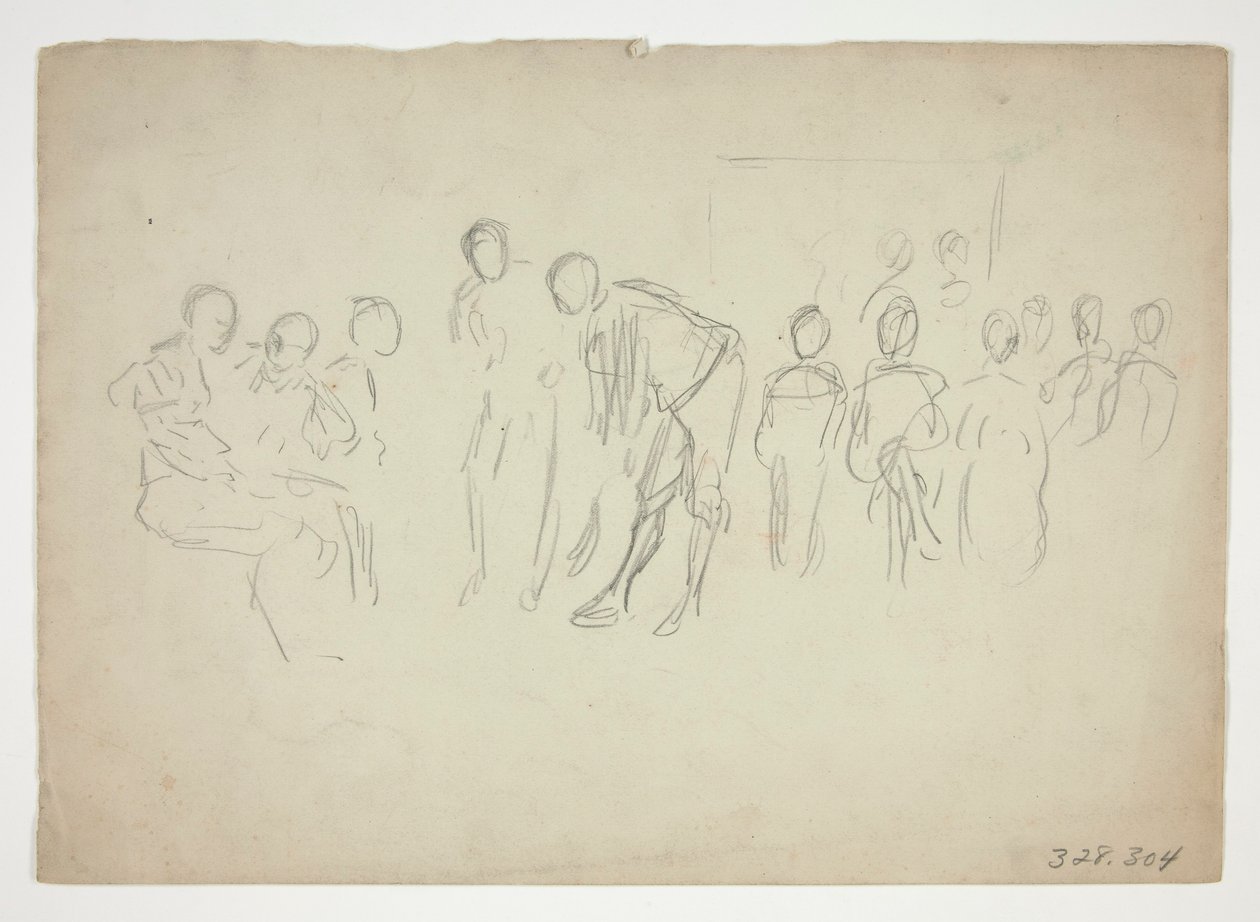 Skitse af en menneskemængde - uidentificeret illustration af Edwin Austin Abbey