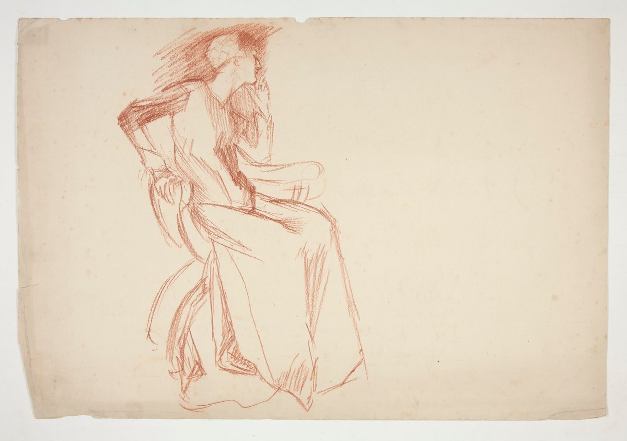 Skitse af en kvindelig figur, siddende - uidentificeret illustration af Edwin Austin Abbey