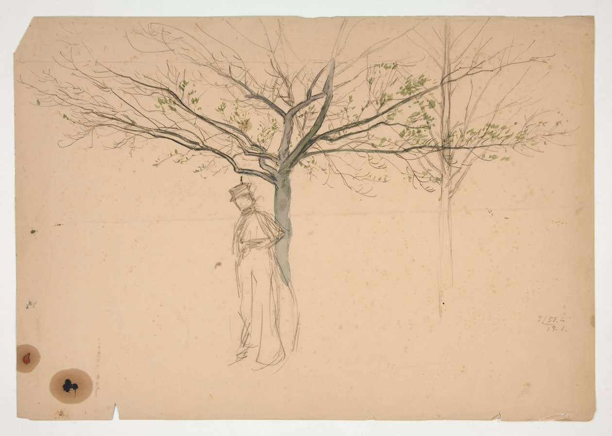 Skitse af en figur under et træ af Edwin Austin Abbey