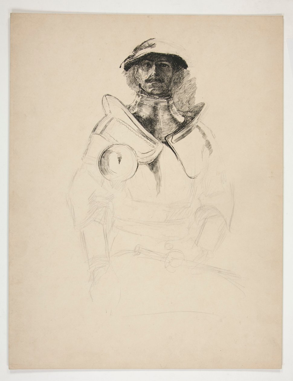 Skitse af en ridder i rustning af Edwin Austin Abbey