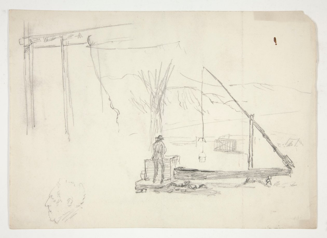Skitse af en mand ved en brønd af Edwin Austin Abbey